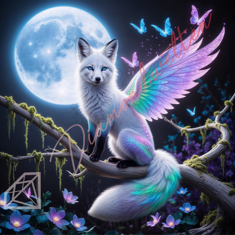 Diamond Painting Bild "Engelsfüchsin im Mondlicht" (AI) 50x50